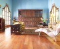 The ayurvedic cabinet holds a large flatscreen TV.